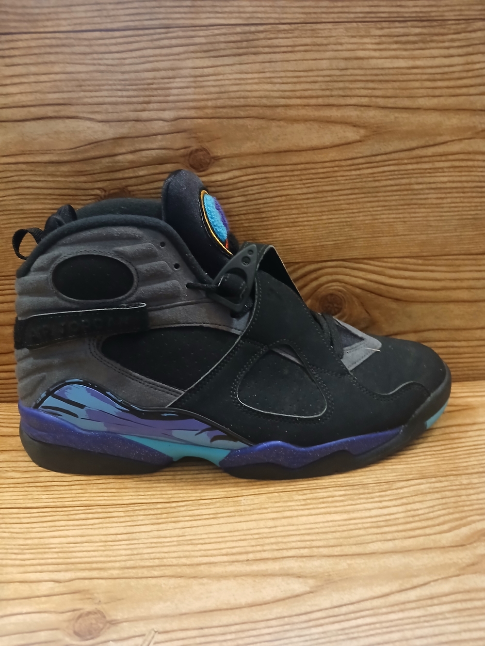 Jordan 8 Retro Aqua 2015 Men's Shoes Black with Orange and Blue Accents